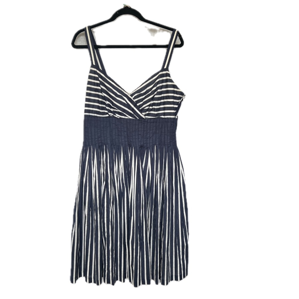 Evan-Picone Dress Sleeveless Straps Blue White Stripes 16 Fit Flare Knee Length
